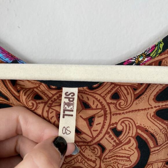 SPELL & The Gypsy Tassel Queen Kimono Black Dark Floral OS Bohemian Summer Pool - Picture 5 of 10